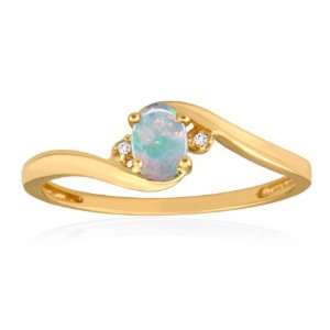  OCTOBER Birthstone Ring 10K Yellow Gold Opal Ring: Jewelry