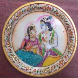  Traditional Radha Krishna Painting on Marble Plate 