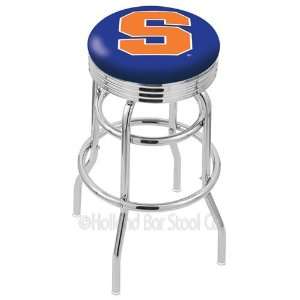 Syracuse Orange Logo Chrome Double Ring Swivel Bar Stool with Ribbed 