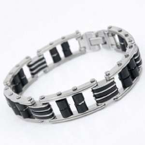  Cool2day Mens Black Silver Stainless Steel Silicon 