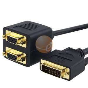  DVI I Male to Dual VGA Female Splitter Cable, Gold Plated 