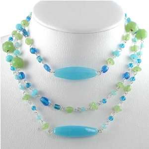   Green and Blue Long Beaded Necklace, #11087: Silver Jewelry: Jewelry