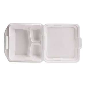 Genpak Foam Hinged Carryout Container, 3 Compartment, 9 1/4 inches x 9 