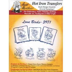   Marthas Love Birds #3971 Weekday Tea Towel Iron Ons. 