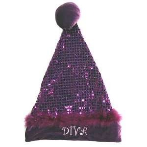  17 Sexy Purple Sequin Diva Santa Hat   Size Medium 