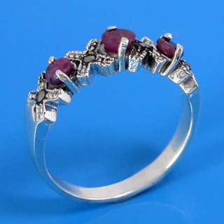   Silver Natural Marcasite and Natural Ruby Ring (YSR 247)  