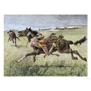  Wagon Train Attacked by Indians on the Great Plains Giclee 