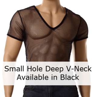 Deep V Neck Small Hole Fishnet Short Sleeve T Shirt  