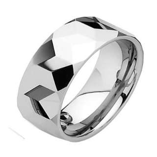 8mm Faceted Tungsten Wedding Band Ring for Men   Sizes 8.5 12.5  