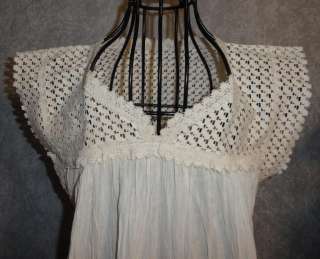 Hippie Gauze Crochet Mexican Ruffle Dress 60s Retro  