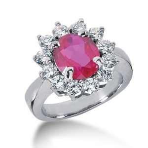  4.3 Ct Diamond Ruby Ring Engagement Oval Cut Prong Fashion 