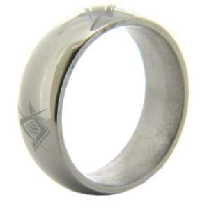   8mm Domed Titanium Masonic Ring Compass & Square Times Four: Jewelry