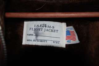 Vintage A 2 Leather Flight Jacket 42 SCHOTT N.Y.C. I.S.674.M.S 