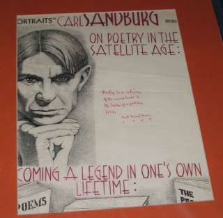 CARL SANDBURG art rare original poem handwritten author  