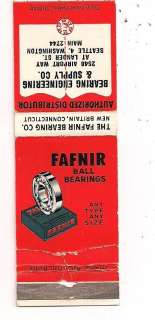   Bearings The Fafnir Bearing Co. New Britain CT Matchbook 092111  
