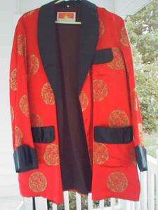 Oriental Asian Red Black Sport Coat Jacket Wrap Size 46 Chinese  