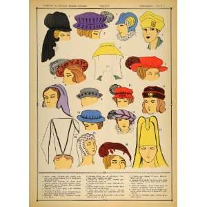  1922 Pochoir Renaissance Costume French Women Hats NICE 