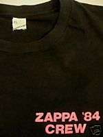 Vintage Frank Zappa Concert T Shirt 1984 Tour Crew Mens Black Cotton 