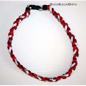 16 18 Ashley Ionic Titanium Geranium Baseball Necklace Red/Red/White 