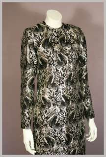 Vintage 80s Metallic Silver Gold & Black Brocade Column Evening Dress 