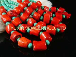 YSS349 Turquoise (howlite) & red coral necklace charm  
