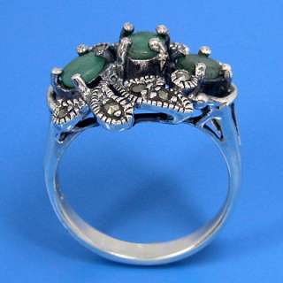   Sterling Silver Natural Marcasite and Natural Emerald Ring (YSR 276