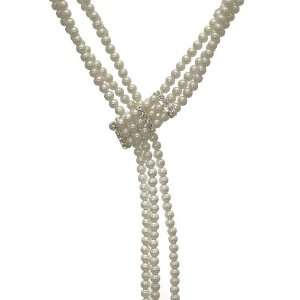  Debutante Silver Crystal White Pearl Necklace Jewelry