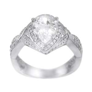  Sterling Silver Pear Cut CZ Accented Ring Jewelry
