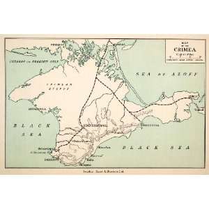 1906 Print Map Crimea Sea Black Azoff Perekop Yalta Aloupka Balaklava 