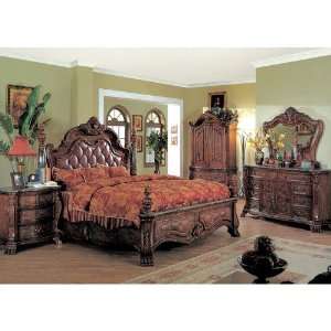   Zachary Panel Bed in Dark Cherry and Ash Burl   King: Home & Kitchen