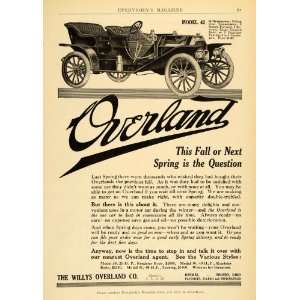  1909 Ad Willys Overland Co Model 42 Touring Automobile 