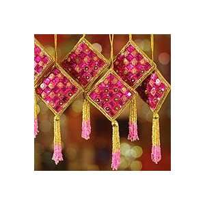  NOVICA Beaded ornaments, Hot Holiday Pink (set of 6 