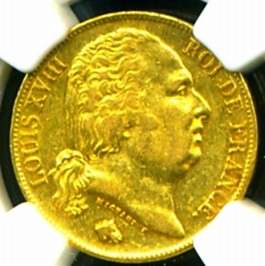 1817 A FRANCE LOUIS XVIII GOLD COIN 20 FRANCS NGC CERTIFIED GENUINE 