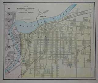 1888 Streetcar Cable Railroad Map KANSAS CITY Missouri Harlem Shawnee 