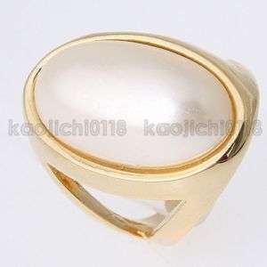 12mm * 22mm Big Pearl Ring 18K Yellow Gold Plated 12369  