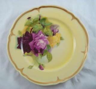   Floral Gold Gilded Bavarian German Plate Roses Ullrich Yellow  