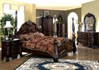   Traditional Formal Mahogany King Marble Poster Bed Bedroom Set  