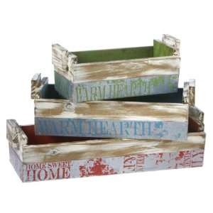   Red, Blue, and Green Wooden Nested Crates with Writing: Home & Kitchen