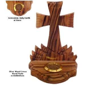  Olive Wood Crucifix with Holy Earth on Base
