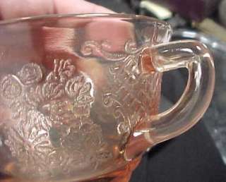  Depression glass cup is in the Bouquet & Lattice pattern by Federal 
