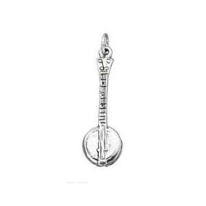  Sterling Silver 3D Banjo Musical Instrument Charm Jewelry