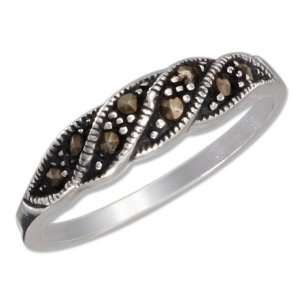   Sterling Silver 4.5mm Wide Marcasite Shrimp Ring (size 06).: Jewelry