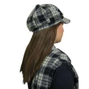 Black and Ivory Plaid Hat and Scarf Set