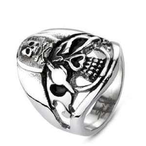   Stainless Steel Biker Ring With Patched Eye Skull Pirate: Jewelry