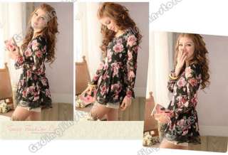   Rose Flower Prints Lace Joker Casual Tops Shirts Blouses #286  