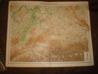 HUGE ANTIQUE SOUTHERN GERMANY 1922 THE TIMES ATLAS MAP MUNICH BAVAIA 