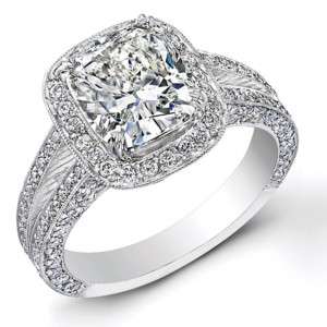 2ct Cushion Cut Diamond Engagement Ring Pavé 14K E/VVS1  