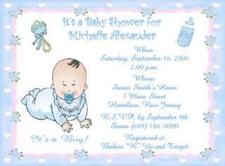   Crawling Baby Boy Personalized Baby Shower Invitations w/Envelopes