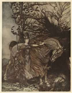 Brunnhilde at Cave Arthur Rackham Illustration of Wagners Niblung 
