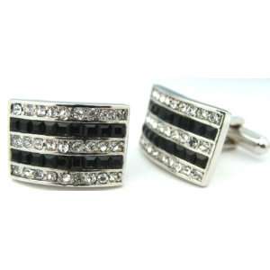   Cut Faux Onyx and Round Clear Crystal Classy Curved Dress Cufflinks